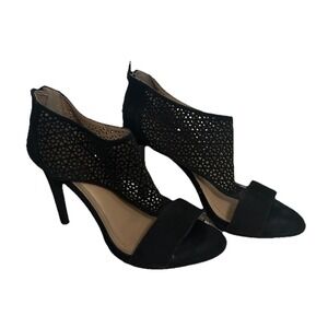 BCBGeneration Women's Size 8.5 B Kadia Black Suede Lattice Cage Open Toe Heels